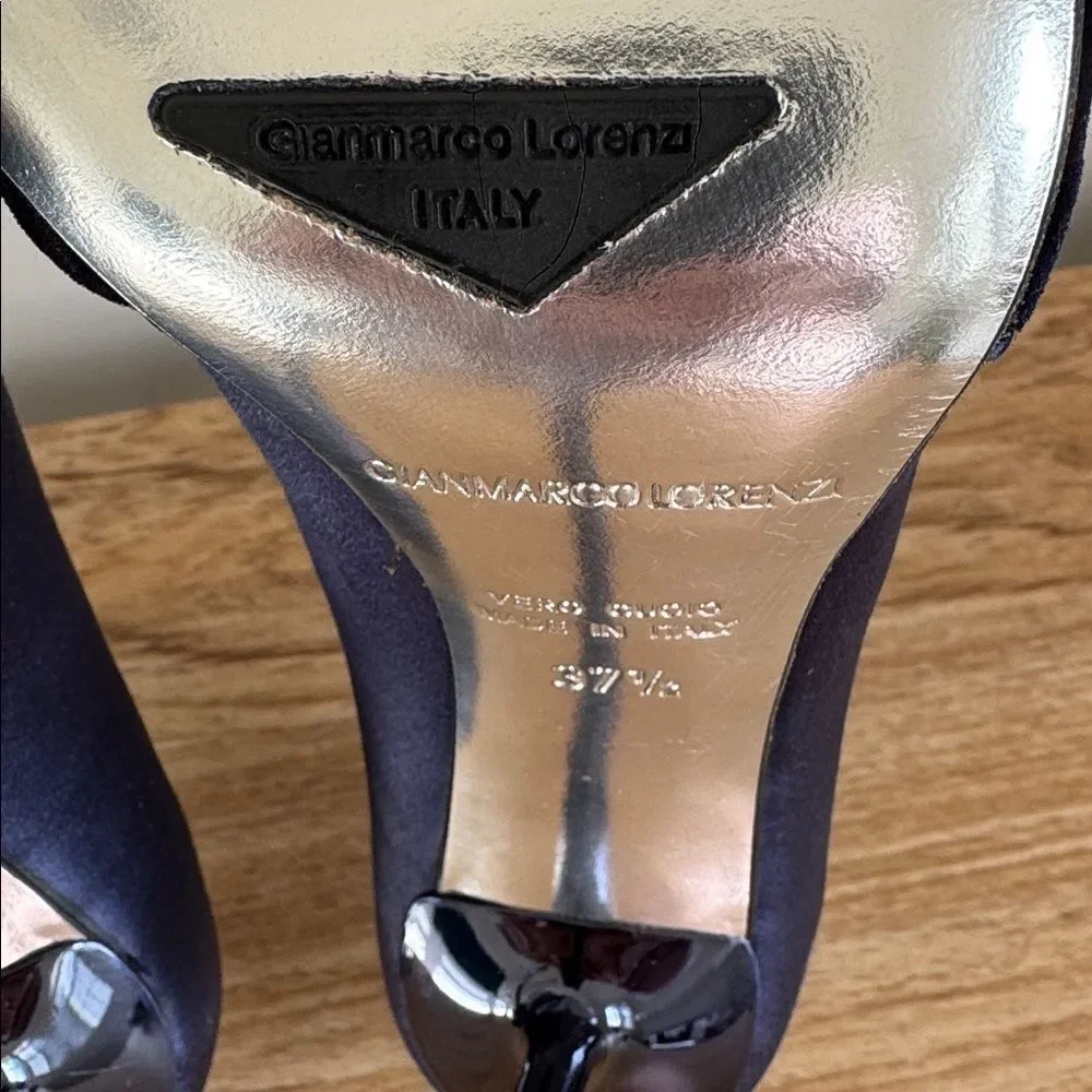 Gianmarco Lorenzi Blue Silk & Velvet Stiletto Heels Made in Italy Size EU 37.5